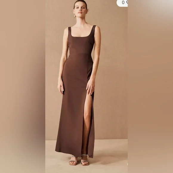 bhldn brown dress BHLDN Leila Satin Charmeuse Maxi Dress